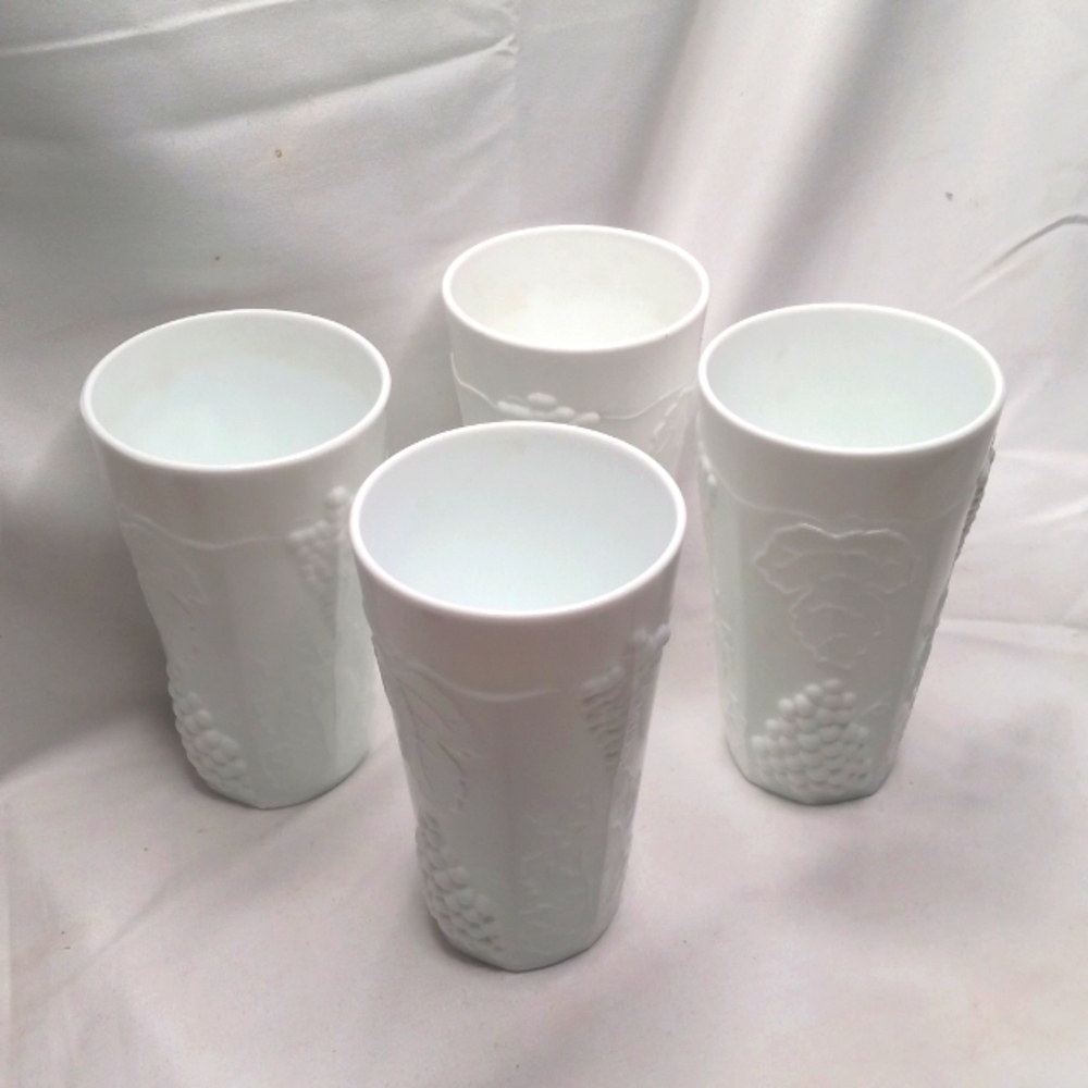 Milk Glass Paneled Grape & Ivy Ice Tea Glass Set